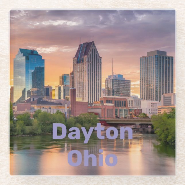 Dayton Ohio Square Glass Coaster (Front)
