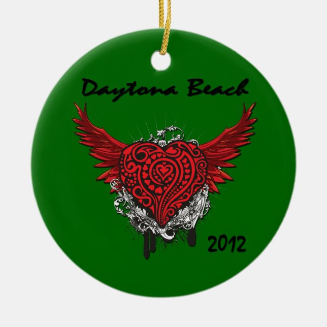 Daytona Beach 2012 Tattoo Style Heart Ornament (Front)