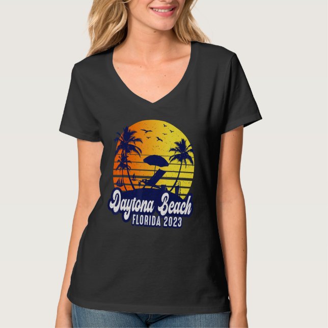Daytona Beach 2023 Florida Sunset Beach Retro T-Shirt (Front)