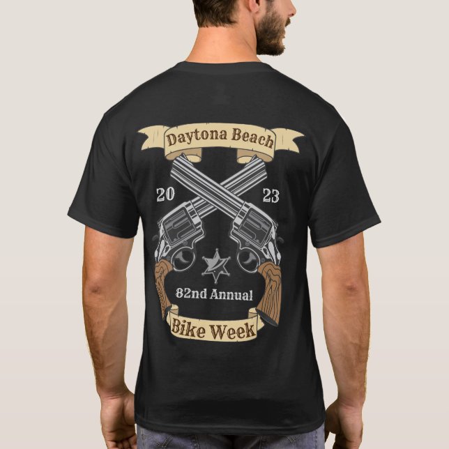 Daytona Beach Bike Week 2023 Crossed Guns T-Shirt (Back)