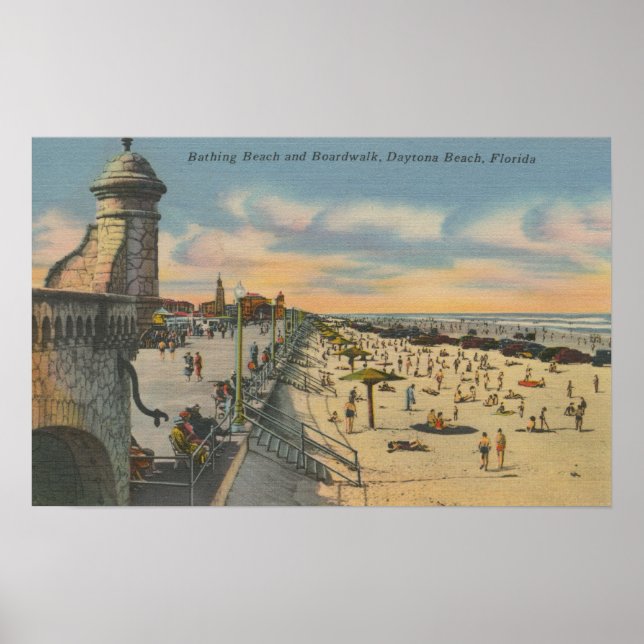 Daytona Beach, FL - Boardwalk View of Beach Poster (Front)