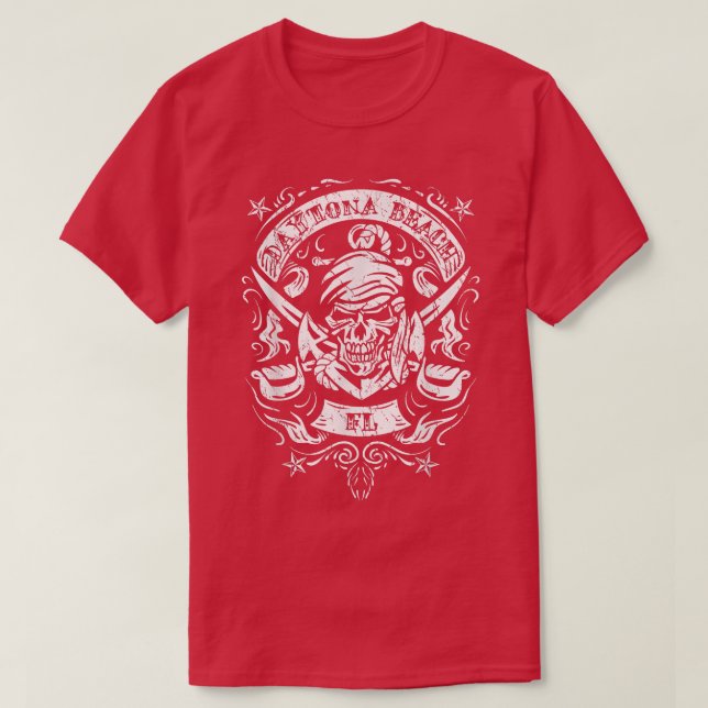 Daytona Beach FL Pirate Skull Crossed Swords Ancho T-Shirt (Design Front)