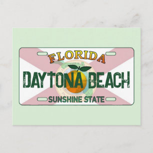 Daytona Beach Florida flag license plate postcard