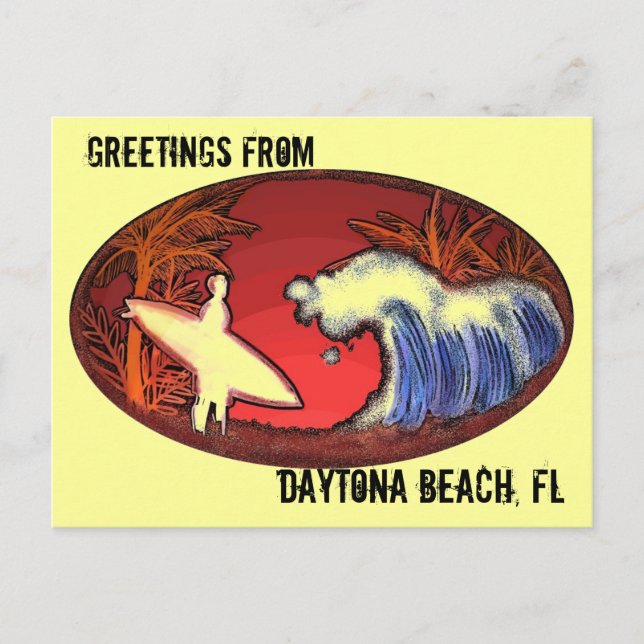 Daytona Beach Florida greetings surf postcard (Front)