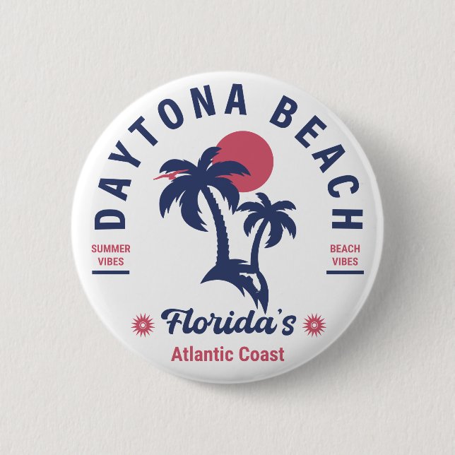 Daytona Beach Florida Palm Trees Souvenirs 60s 6 Cm Round Badge (Front)