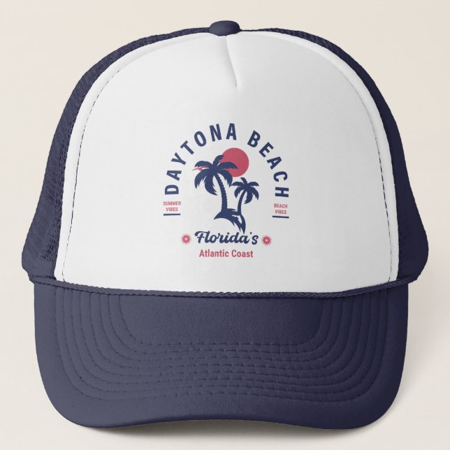 Daytona Beach Florida Palm Trees Souvenirs 60s Trucker Hat (Front)