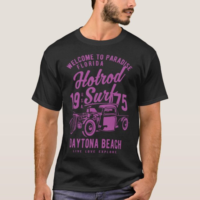 Daytona Beach Florida Retro Hotrod Surf  15 T-Shirt (Front)