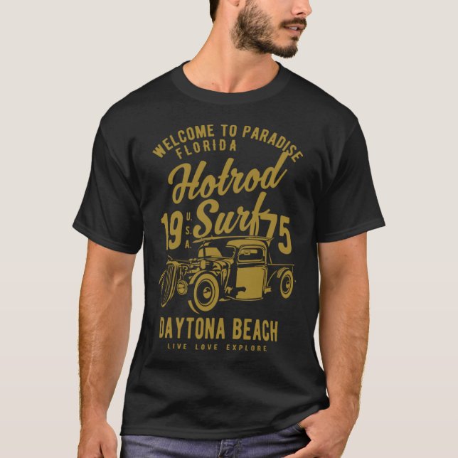 Daytona Beach Florida Retro Hotrod Surf  9 T-Shirt (Front)