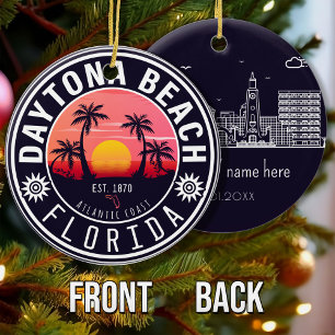 Daytona Beach Florida Retro Sunset Souvenirs 80s Ceramic Tree Decoration