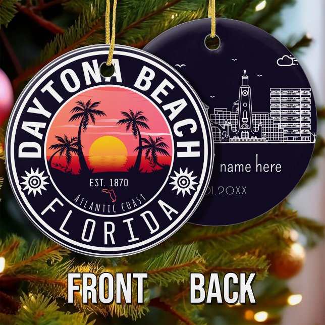 Daytona Beach Florida Retro Sunset Souvenirs 80s Ceramic Tree Decoration (Creator Uploaded)