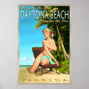 Daytona Beach Florida Retro Travel Poster Pin U
