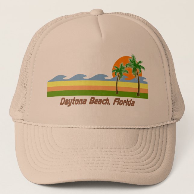 Daytona Beach Florida RETRO Tshirt Trucker Hat (Front)