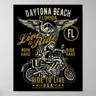 Daytona Beach Florida Usa Motorcycle Distressed De Poster