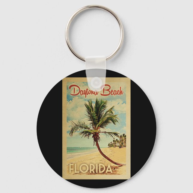 Daytona Beach Palm Tree Vintage Travel Key Ring (Front)