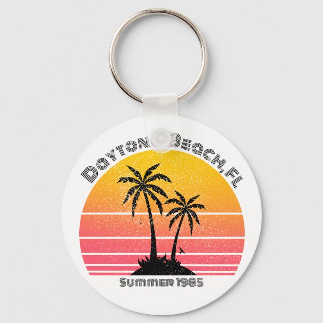 Daytona Beach Retro Sunset Palms Key Ring (Front)