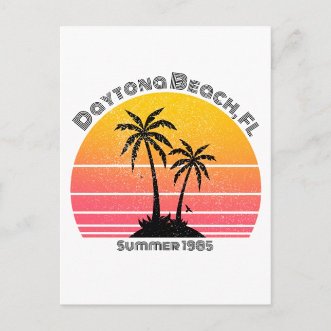 Daytona Beach Retro Sunset Palms Postcard (Front)