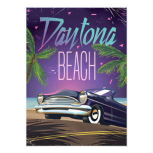 Daytona Beach Vintage Car Travel poster
