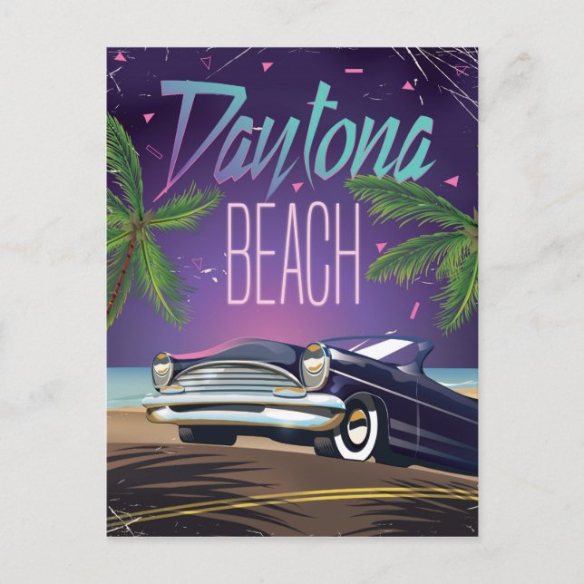 Daytona Beach Vintage Car Travel poster Postcard (Front)