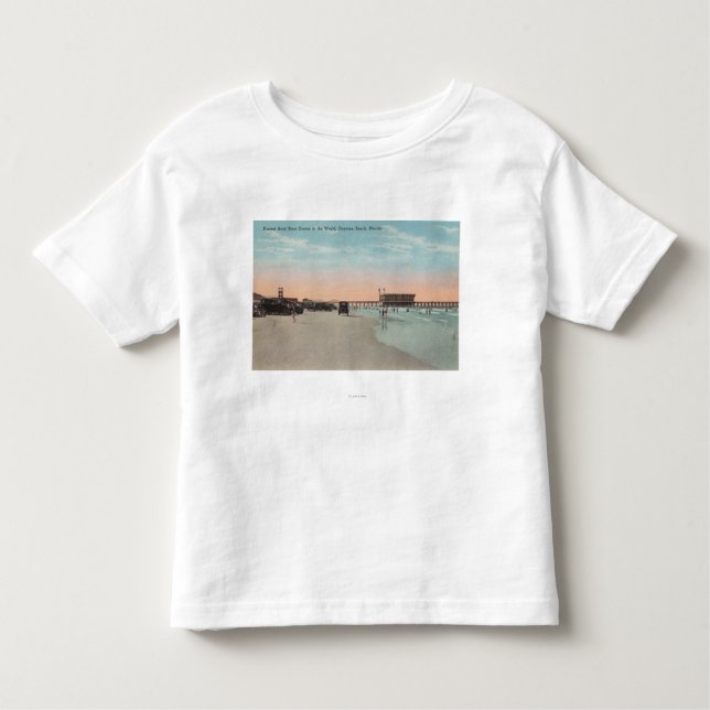 Daytona, FL - View of Beach with Cars & Toddler T-Shirt (Front)
