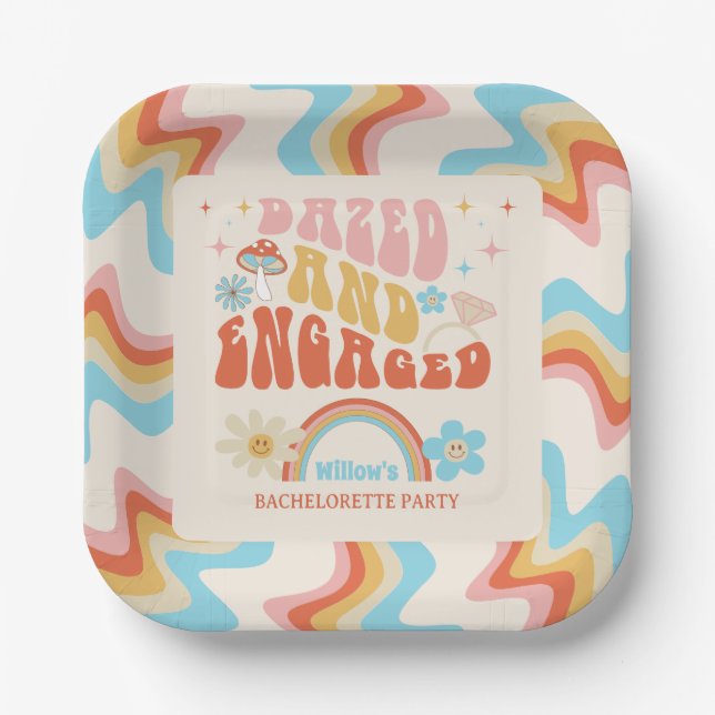 Dazed And Engaged Bachelorette Party Decor Paper Plate (Front)