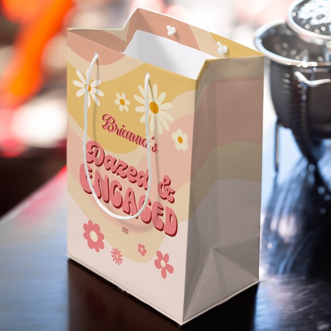 Dazed and engaged groovy retro daisy bachelorette medium gift bag (Dazed and engaged groovy retro daisy bachelorette party favors personalized gift bag welcome bag)