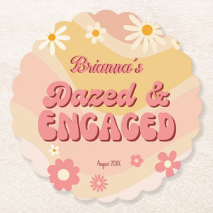Dazed and engaged groovy retro daisy bachelorette paper coaster