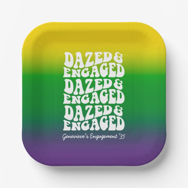 Dazed and Engaged | Mardi Gras Retro Paper Plate (Front)