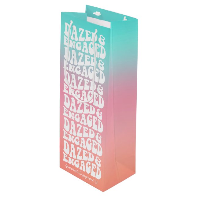 Dazed and Engaged Pink Aqua Retro Wine Gift Bag (Front Angled)