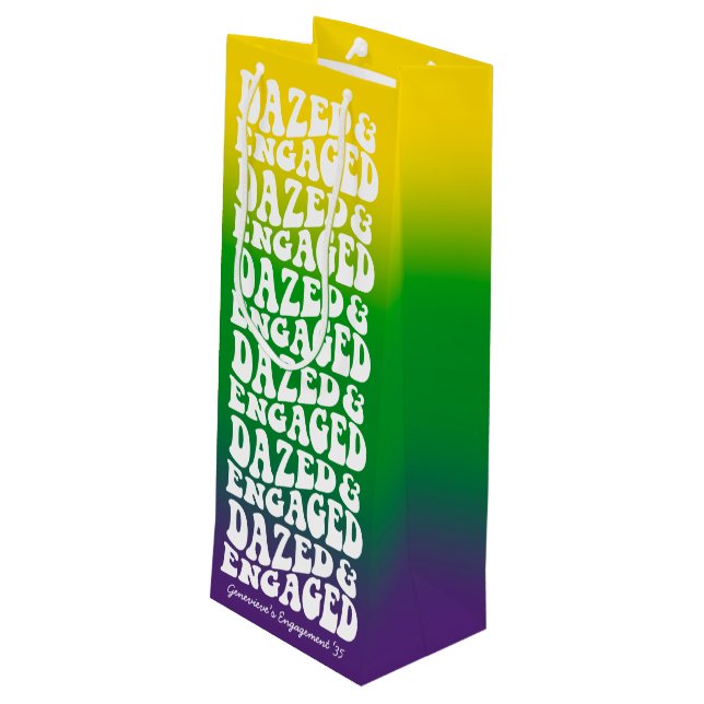 Dazed and Engaged Retro Mardi Gras Wine Gift Bag (Back Angled)