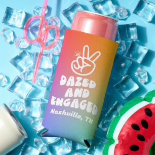 Dazed And Engaged Retro Rainbow Bachelorette Seltzer Can Cooler