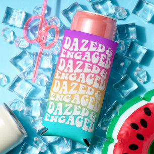 Dazed Engaged Disco Typography Rainbow Gradient Seltzer Can Cooler