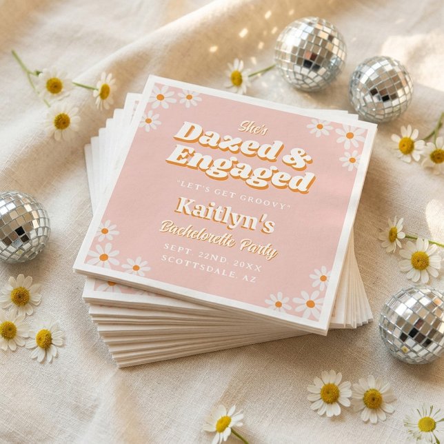 Dazed & Engaged Groovy 70s Bachelorette Party Napkin (Creator Uploaded)