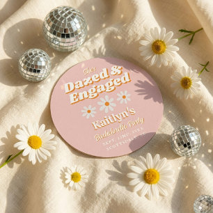 Dazed & Engaged Groovy 70s Bachelorette Party Round Paper Coaster
