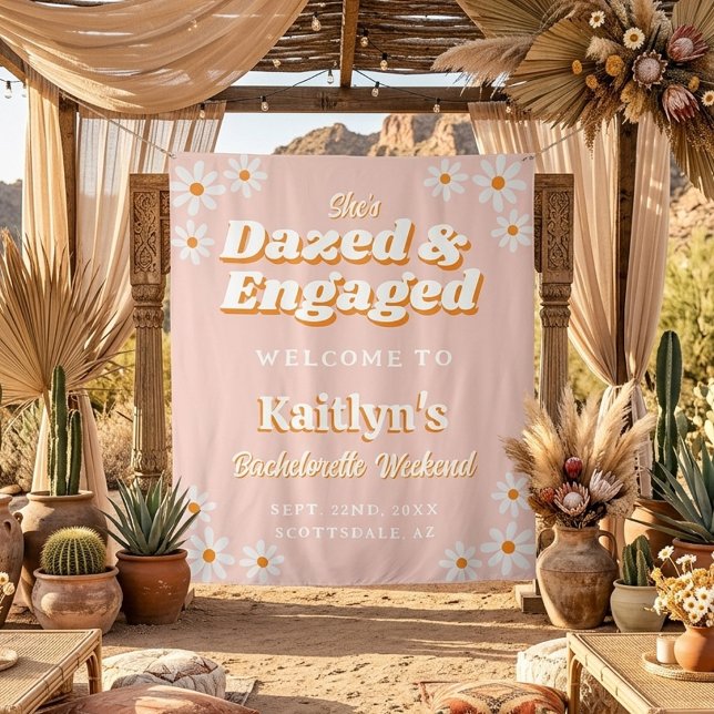 Dazed & Engaged Groovy 70s Bachelorette Party Tapestry (Creator Uploaded)