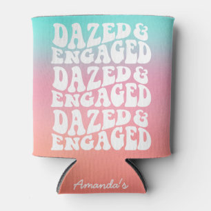 Dazed Engaged Pink Aqua Bridal Shower  Can Cooler