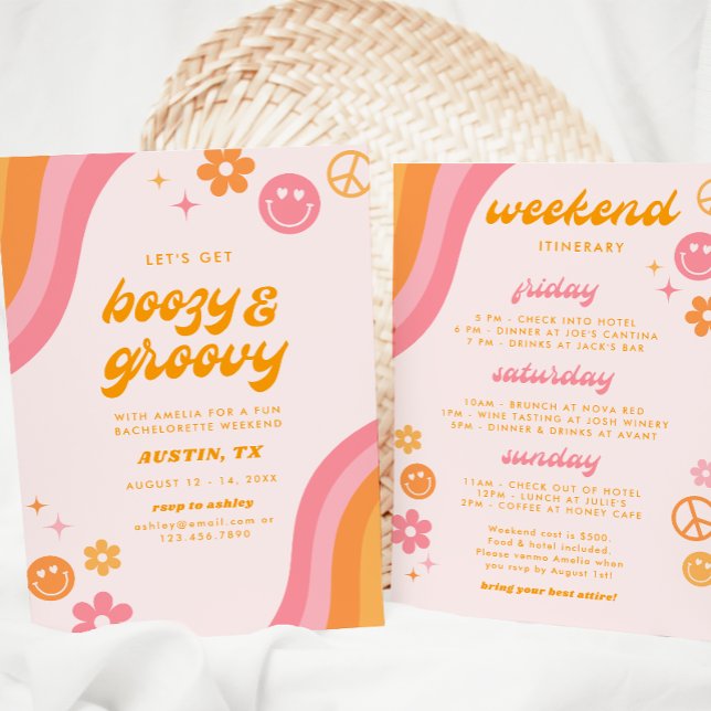 Dazed & Engaged Pink & Orange Bachelorette Weekend Invitation (Creator Uploaded)