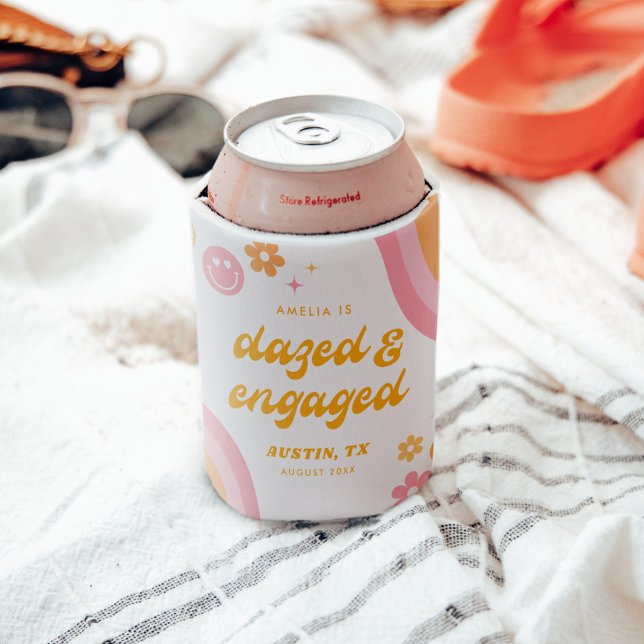 Dazed & Engaged Pink & Orange Can Cooler (Creator Uploaded)
