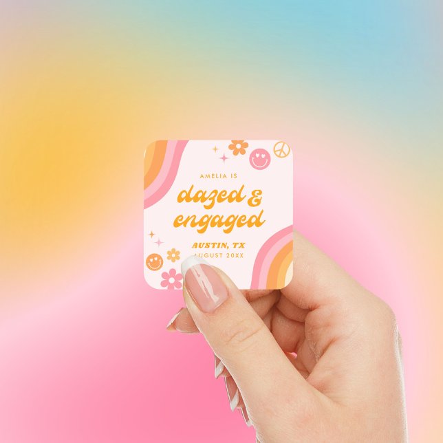 Dazed & Engaged Pink & Orange Square Sticker (Creator Uploaded)