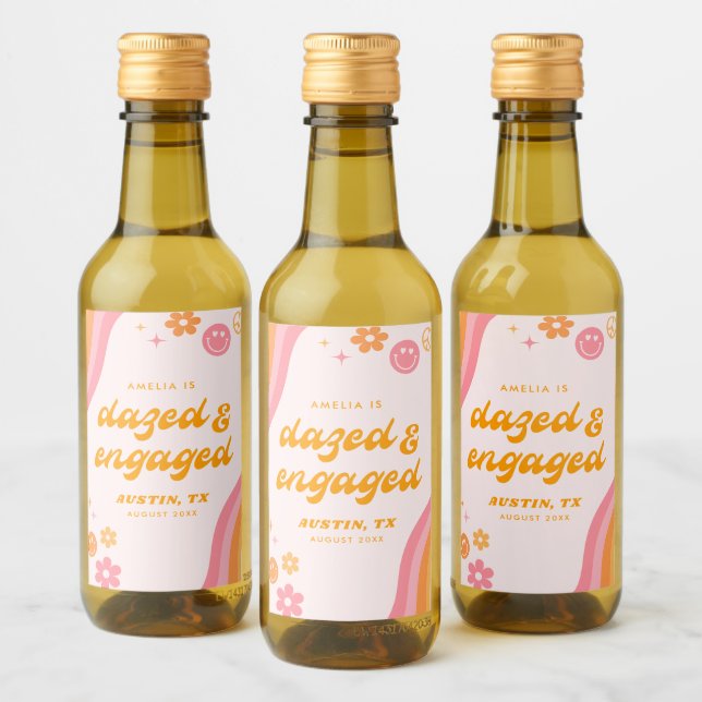 Dazed & Engaged Pink & Orange Wine Label (Bottles)