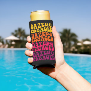 Dazed Engaged Retro Rainbow Typography Custom Seltzer Can Cooler