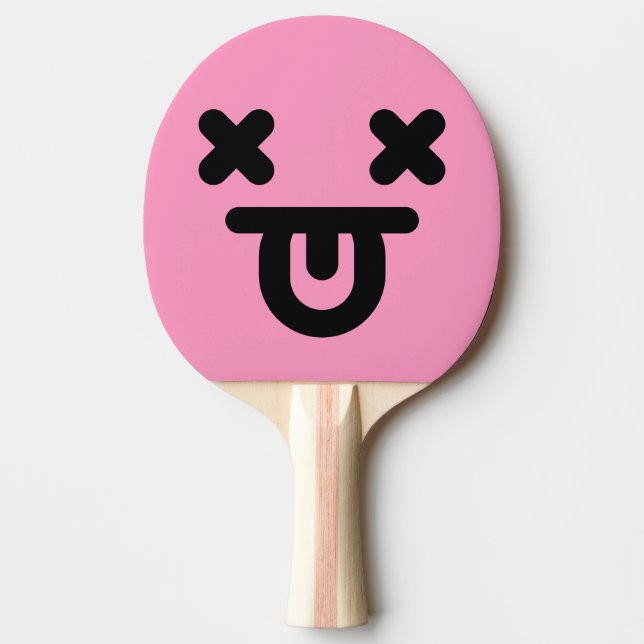 Dazed Tongue Out Face Light Pink Ping Pong Paddle (Front)