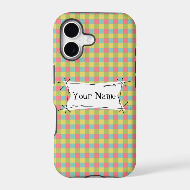 Dazzle Check 'Name' iPhone case vertical (Back)
