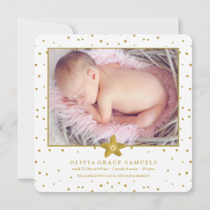 Dazzling Arrival Square Photo Birth Announcement