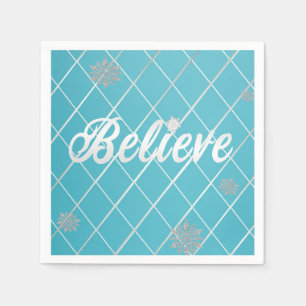 Dazzling Believe Light Blue and Silver Chequered  Napkin