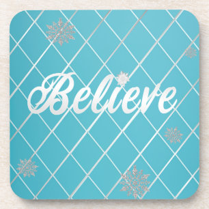 Dazzling Believe Light Blue and Silver  Coaster