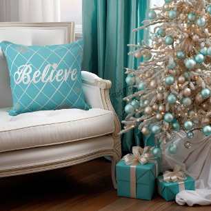 Dazzling Believe Light Blue and Silver Striped Cushion