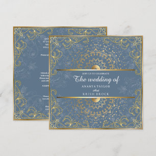 Dazzling Blue and Gold Wedding Invitation