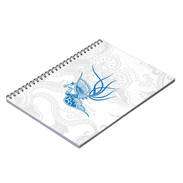 Dazzling Blue Bird & Floral Pattern Notebook (Left Side)