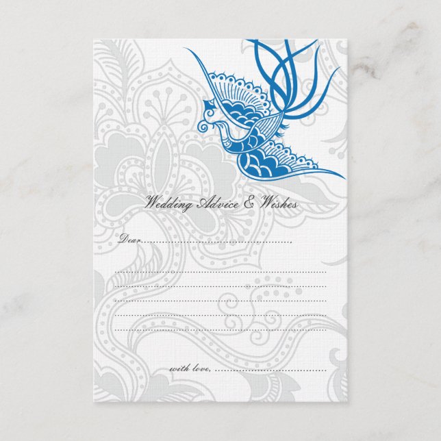 Dazzling Blue Bird & Floral Wedding Advice Cards (Front)
