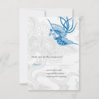 Dazzling Blue Bird & Floral Wedding RSVP Cards
